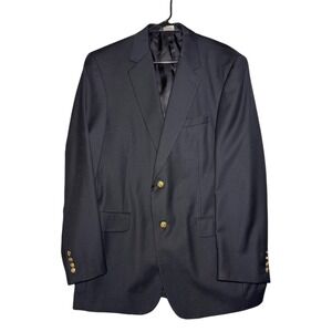 JOS A BANK Mens 42L Solid Black Gold Button Wool Blazer Sport Coat Suit Jacket